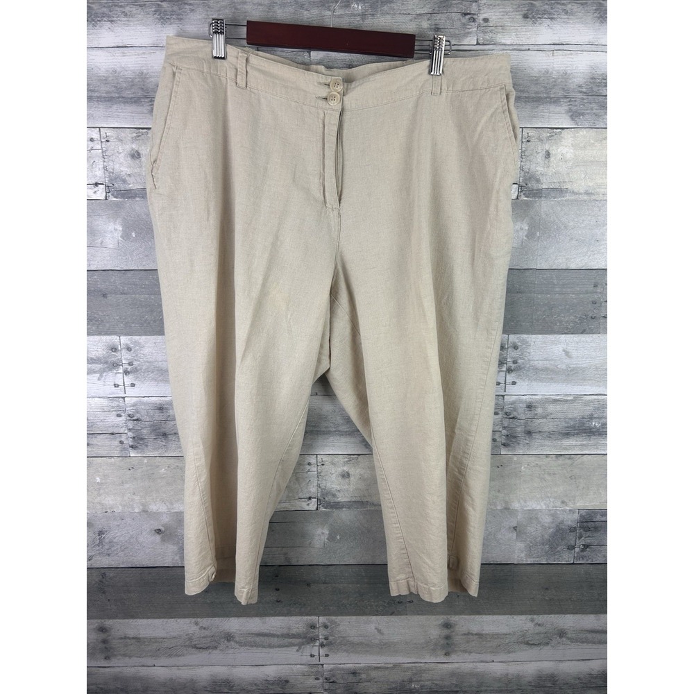 Avenue Women's Beige Linen Blend Capri Pants 18